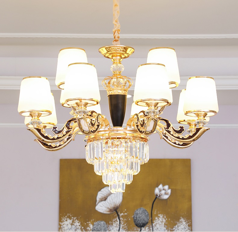 Đèn chùm HINN pha lê 12 tay trang trí nhà cửa hiện đại - kèm bóng Led chuyên dụng