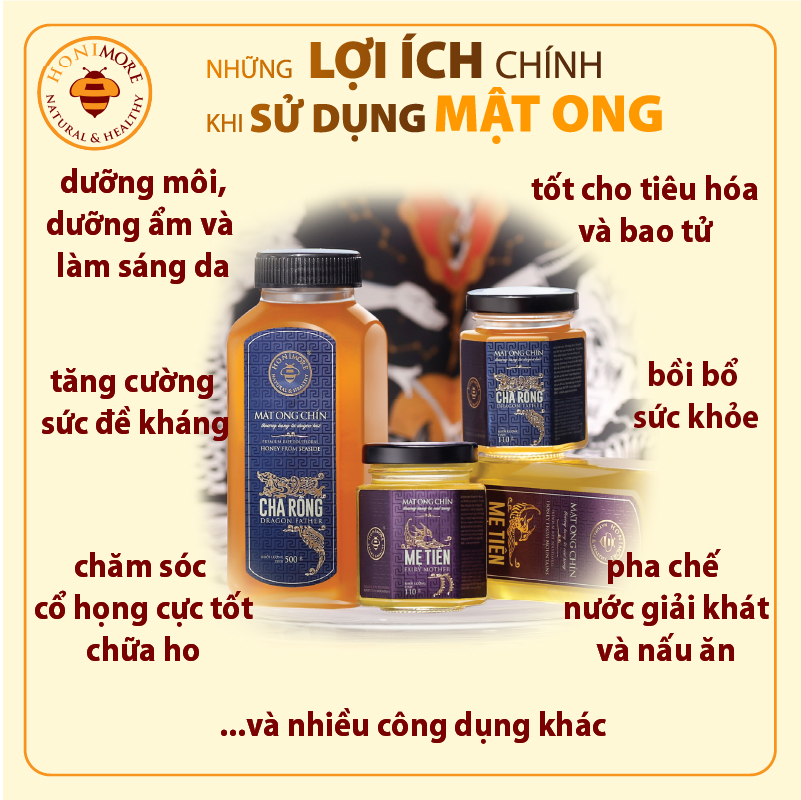 combo mật ong rừng nguyên chất thượng hạng honimore cha rồng - mẹ tiên 1kg 1