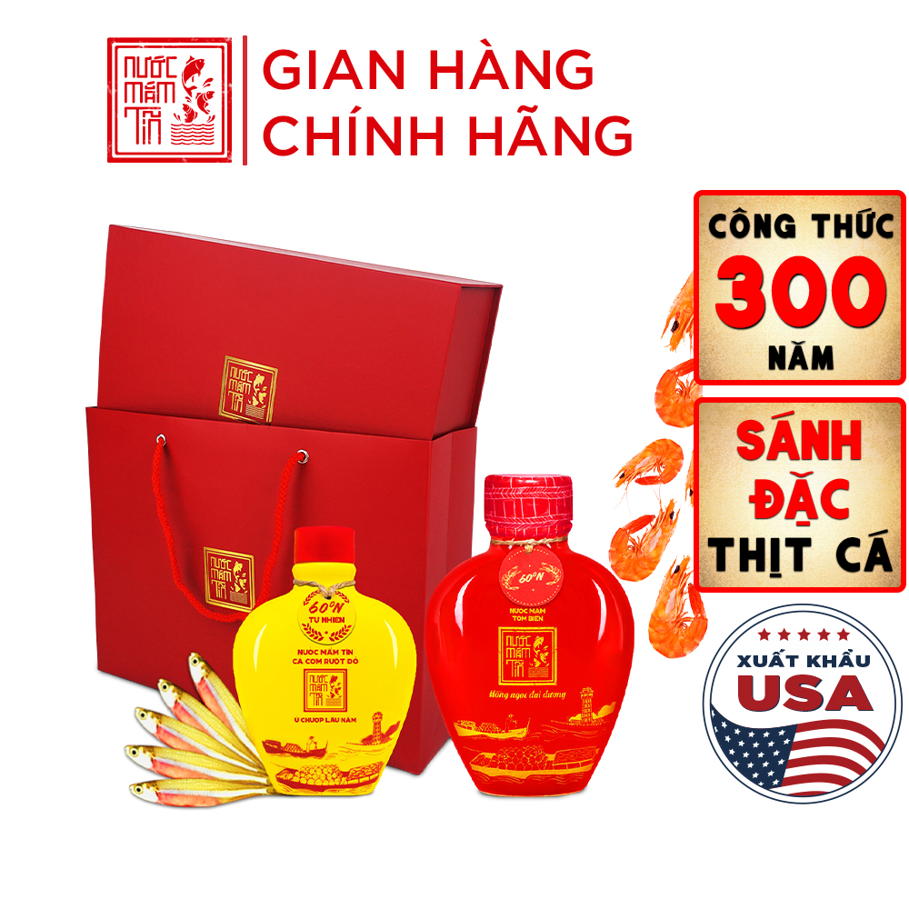 Đặc Sản Phan Thiết - Set 1 Giỏ Quà Đậm Đà Tình Thân Nước Mắm Tôm Biển Bình Gốm Đỏ 60N Và Cá Cơm Ruột Đỏ Bình Gốm Vàng 60N