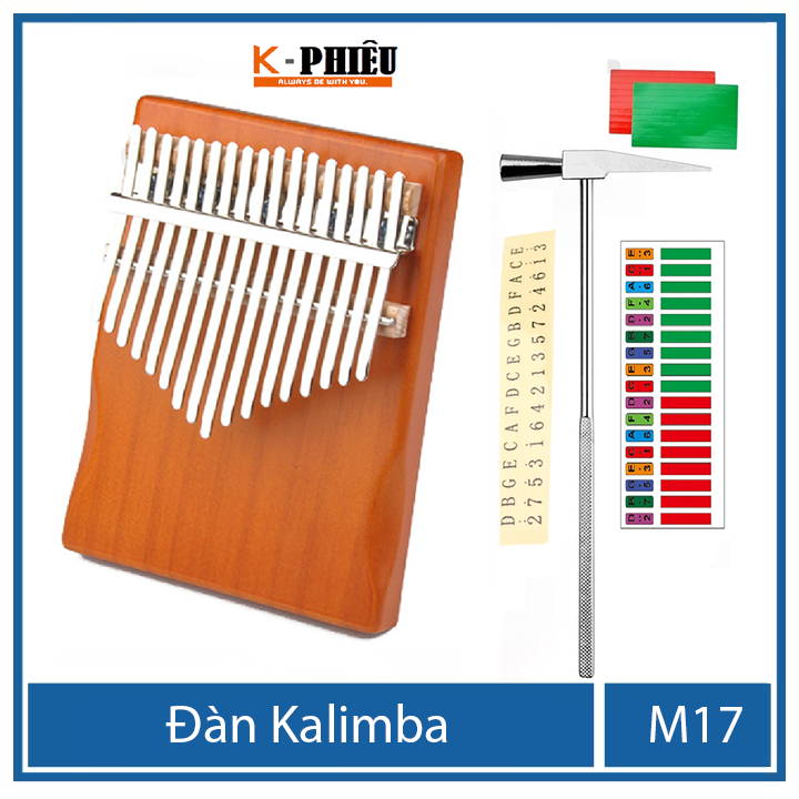 Đàn kalimba 17 phím MYRON-M17 cho bạn mới tập chơi tặng búa chỉnh âm  , giấy dán màu, giấy dán nốt , 25 bài tab kalimba, 1 sách hướng dẫn chơi đàn kalimba