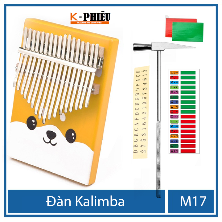 Đàn kalimba 17 phím MYRON-M17 cho bạn mới tập chơi tặng búa chỉnh âm  , giấy dán màu, giấy dán nốt , 25 bài tab kalimba, 1 sách hướng dẫn chơi đàn kalimba