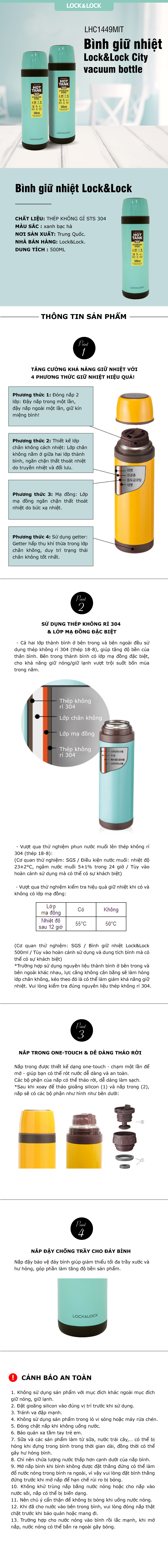 Bình Giữ Nhiệt Lock&Lock Vacuum Tumbler Athens LHC1449MIT (500ml) - Xanh Mints