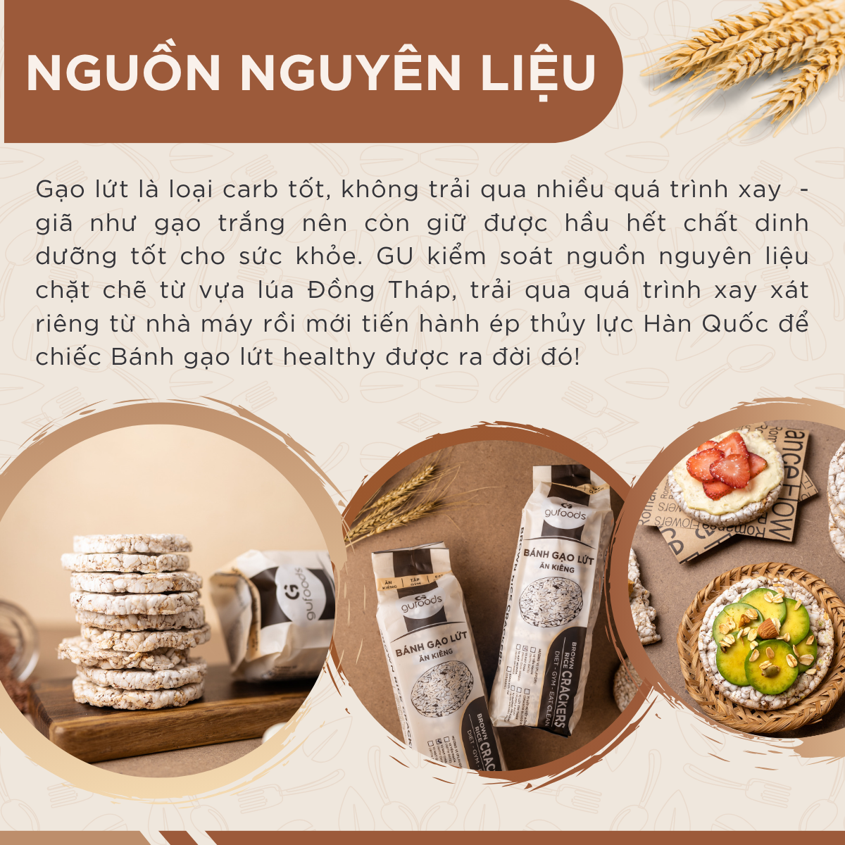 Bánh gạo lứt GUfoods - Không chiên dầu, Không đường, Từ gạo và ngũ cốc nguyên hạt, Lành mạnh, Phù hợp Eat clean, Ăn vặt healthy, Thực dưỡng, Tập gym, Thuần chay, Đa dạng hương vị (túi 300g = 30 bánh)