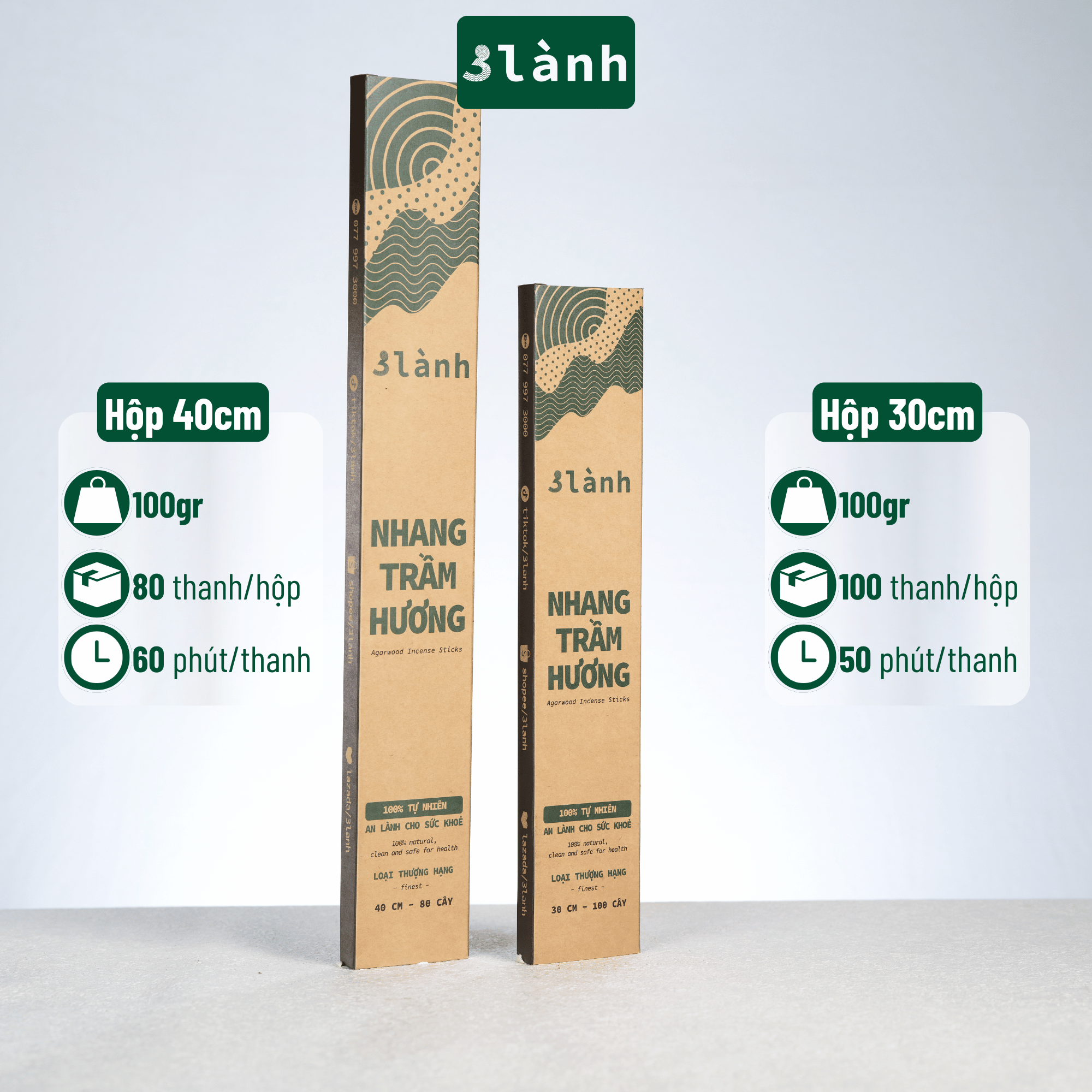 Nhang Trầm Hương Thượng Hạng 3 Lành Dài 23-30-40cm, Hộp 100-400gr Tự Nhiên 100% >15 Năm Trầm Thờ Cúng Thư Giãn Xông Nhà