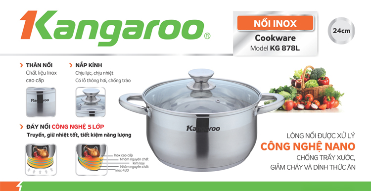 Nồi Inox 5 Đáy Kangaroo KG878L - 24cm