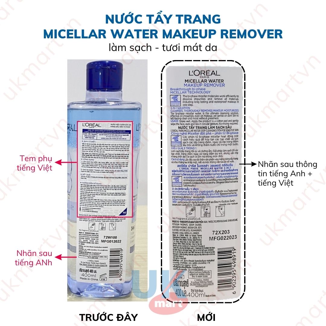 Nước Tẩy Trang L'Oreal Paris Cho Mọi Loại Da 3-in-1 Loreal Micellar Water Da Dầu Da Nhạy Cảm Da Khô