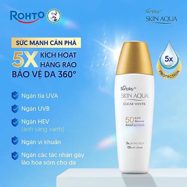 Kem chống nắng Skin Aqua dưỡng trắng, kiểm dầu, dùng hàng ngày dạng sữa Sunplay Skin Aqua Clear White Eco Việt Nam SPF50, PA++++ 25g