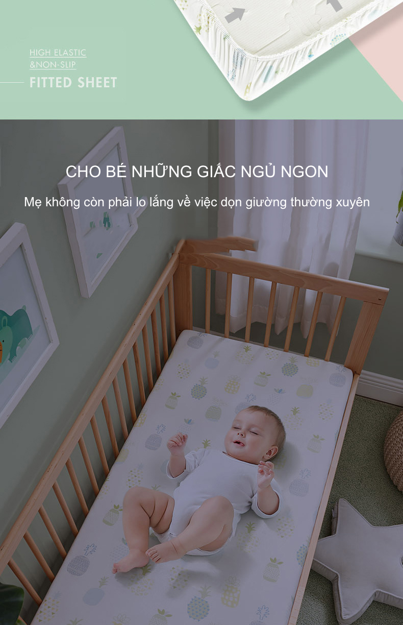 Bọc Nệm Chống Thấm Cho Bé - Vải Cotton Sợi Bông Dệt Kim, Nhiều Kích Cỡ 3