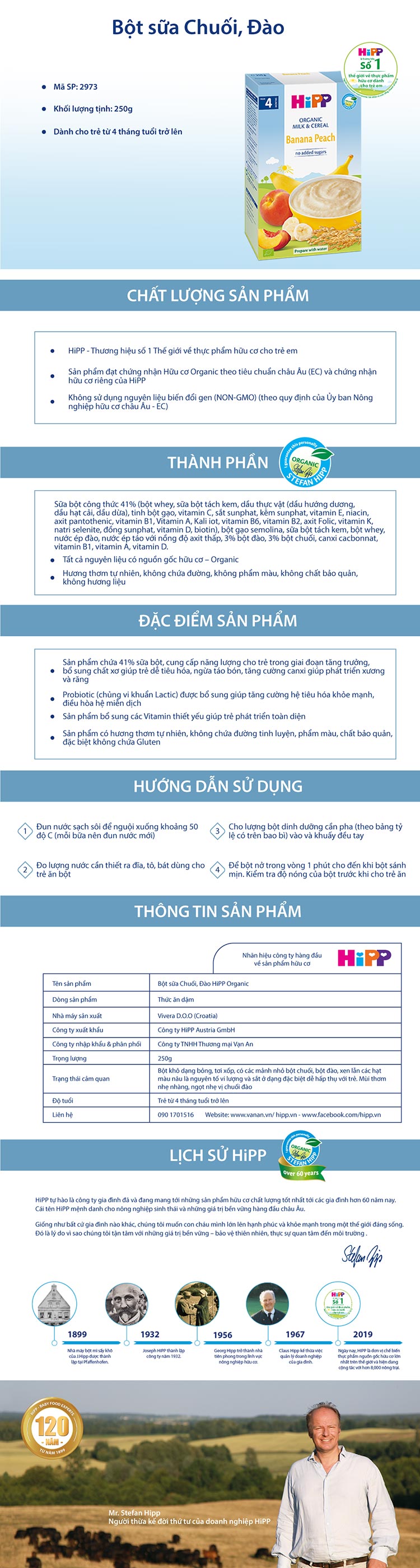 Bột Dinh Dưỡng Sữa Chuối Đào HiPP 250g - 2973