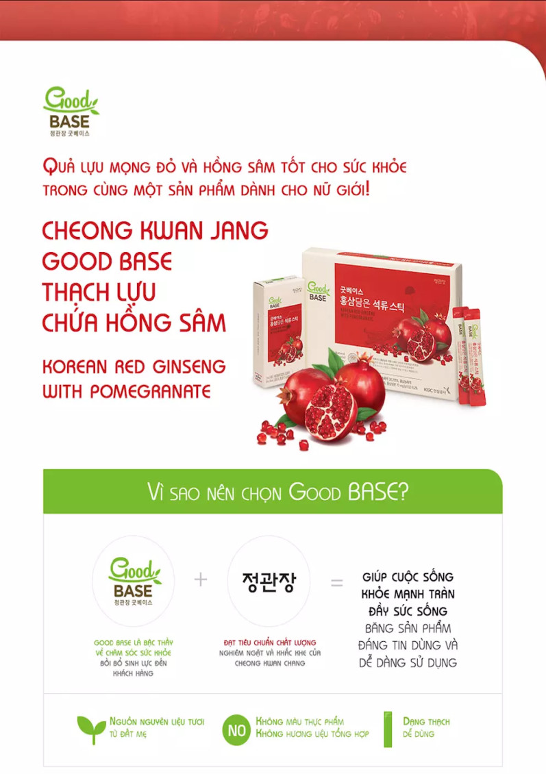 Nước Hồng Sâm Hàn Quốc Goodbase Lựu Đỏ (10ml x 10 gói)