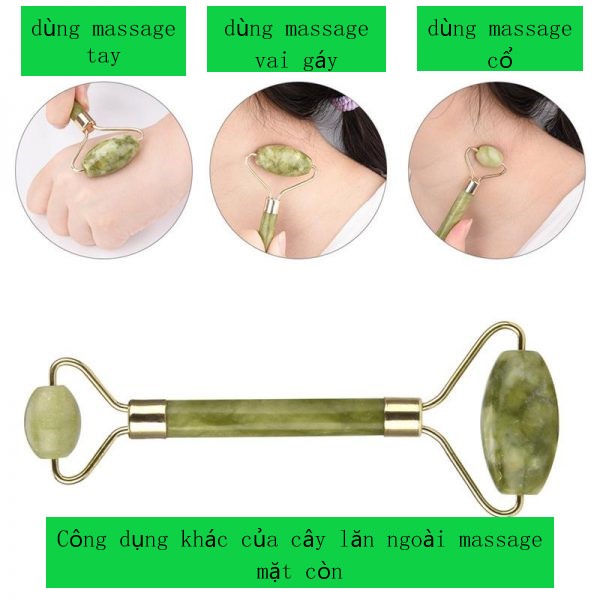 Set Cây Lăn Và Thanh Cạo Salorie Bằng Đá Ngọc Bích Màu  Trắng Hồng Mát Xa Da Mặt Chống Nếp Nhăn  - Hàng Loại 1 - Chính Hãng MINIIN