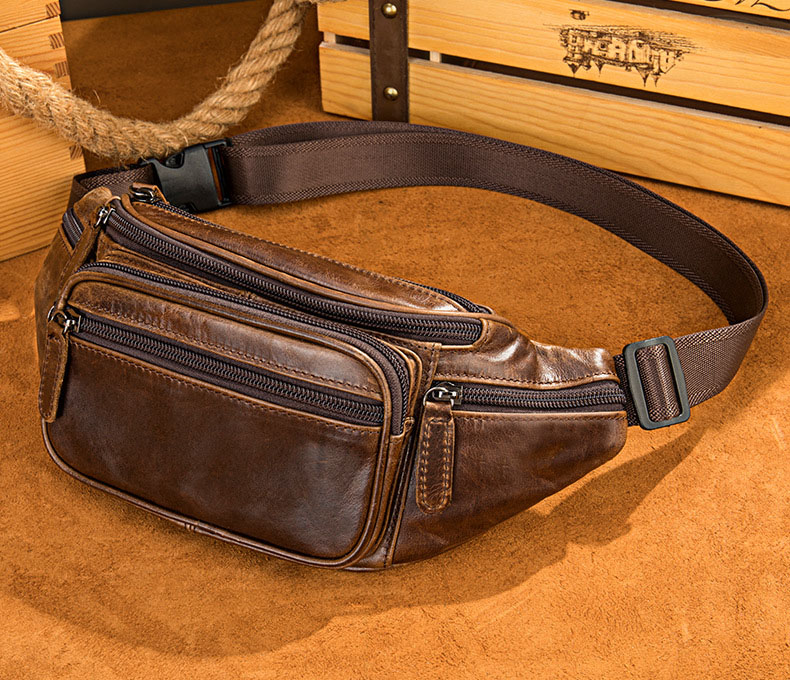 Túi Bao Tử Da Bò Thật BHM8879 Đeo Bụng Đeo Ngực Nam Chống Nước Nhiều Ngăn Cao Cấp