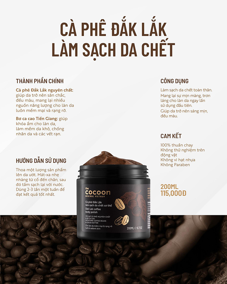 Tẩy Tế Bào Chết Toàn Thân Cocoon Cà Phê Đắk Lắk 200ml Dak Lak Coffee Body Polish