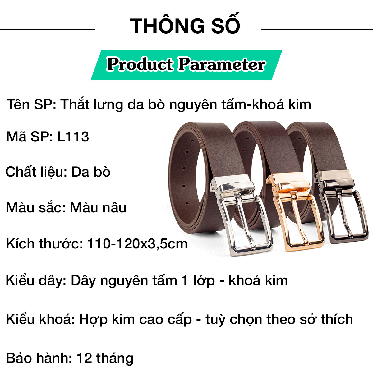 Thắt lưng da bò nguyên tấm L113 cao cấp nhiều mặt Bụi Leather - Bảo hành 12 tháng