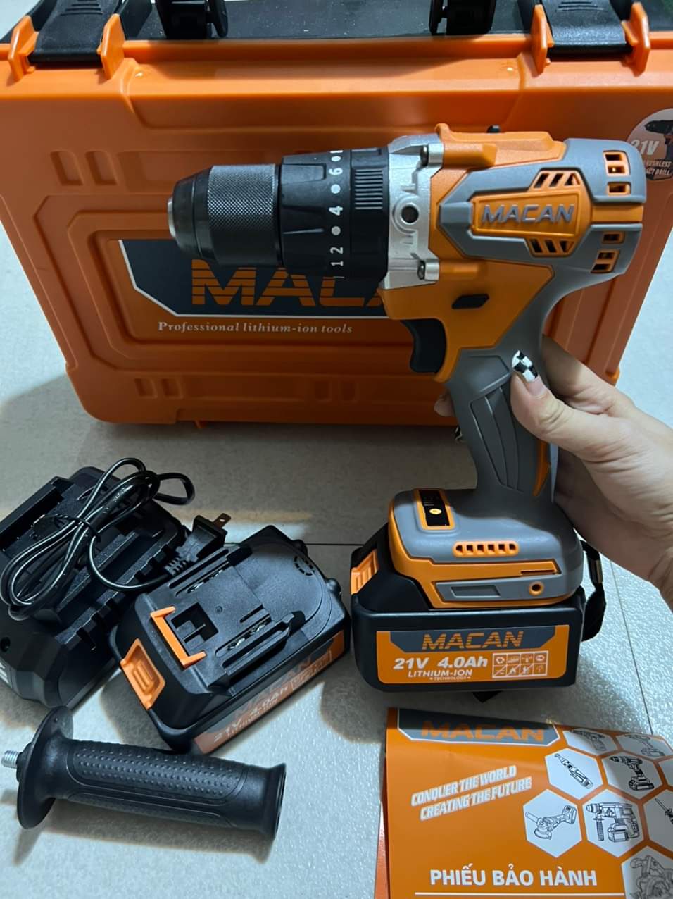 Máy Khoan Pin MACAN 3 Chức Năng 98Vf, Máy Khoan Từ 13ly Không Chổi Than Kèm Phụ Kiện