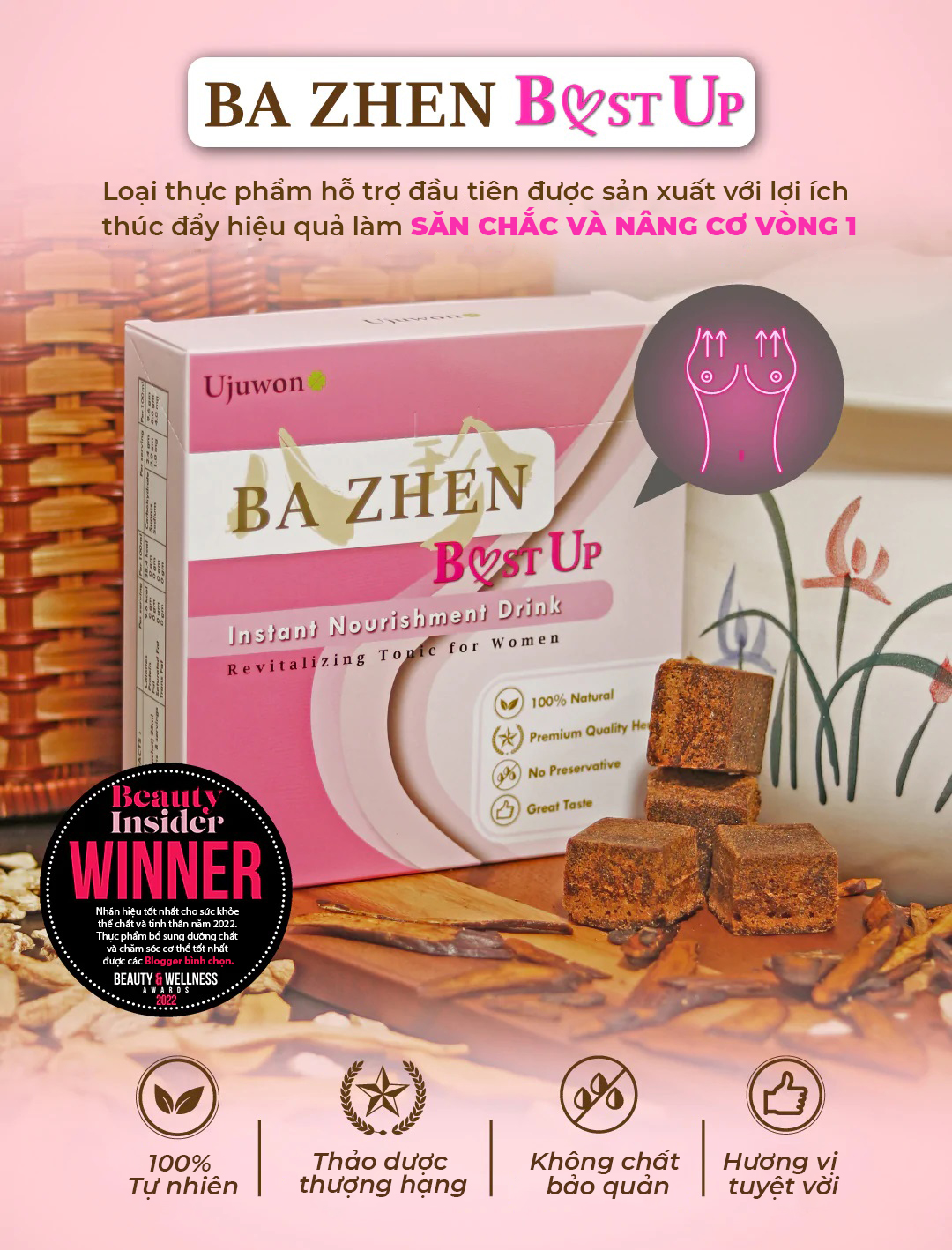 [VOUCHER 120K] Combo 2 Hộp Nước Uống Thảo Mộc Đài Loan Hỗ Trợ Giảm Đau Bụng Mùa Dâu Rụng, Detox, Dáng Thon, Tăng Kích Cỡ Vòng 1 Ba Zhen Ujuwon (16 Gói x 2 Hộp)