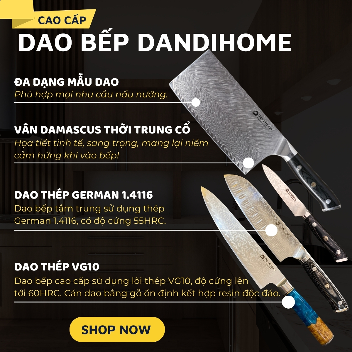Dao nhà bếp thái đa năng DandiHome thép cao cấp