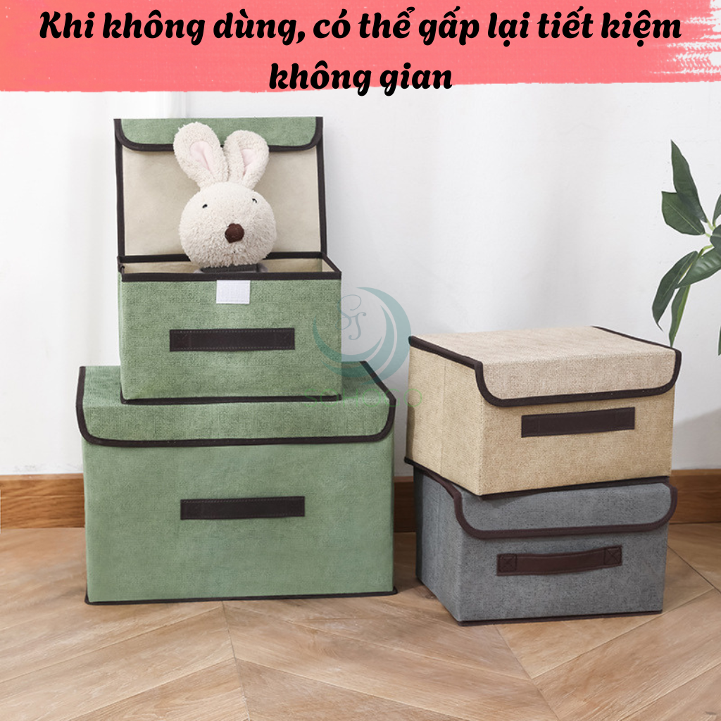 Bộ 2 thùng vải, hộp vải đựng đồ đa năng -Màu Nâu Kem - Hộp vải đựng quần áo 2 size đựng quần áo, đồ lót, giày, văn phòng phẩm, đồ dùng cá nhân rất tiện lợi-Bộ 2 hộp vải đựng đồ vải canvas siêu xinh có nắp đậy, tủ vải đựng đồ hộp cái