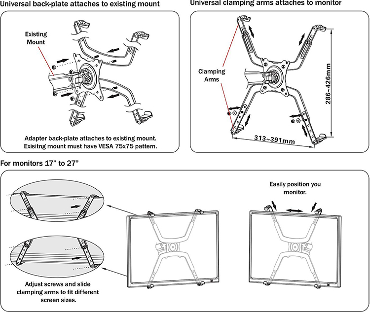 Kẹp Màn Hình Cho Màn Hình Không Có Lỗ Bắt Vít FP1 (17-27inch) - Hàng nhập khẩu