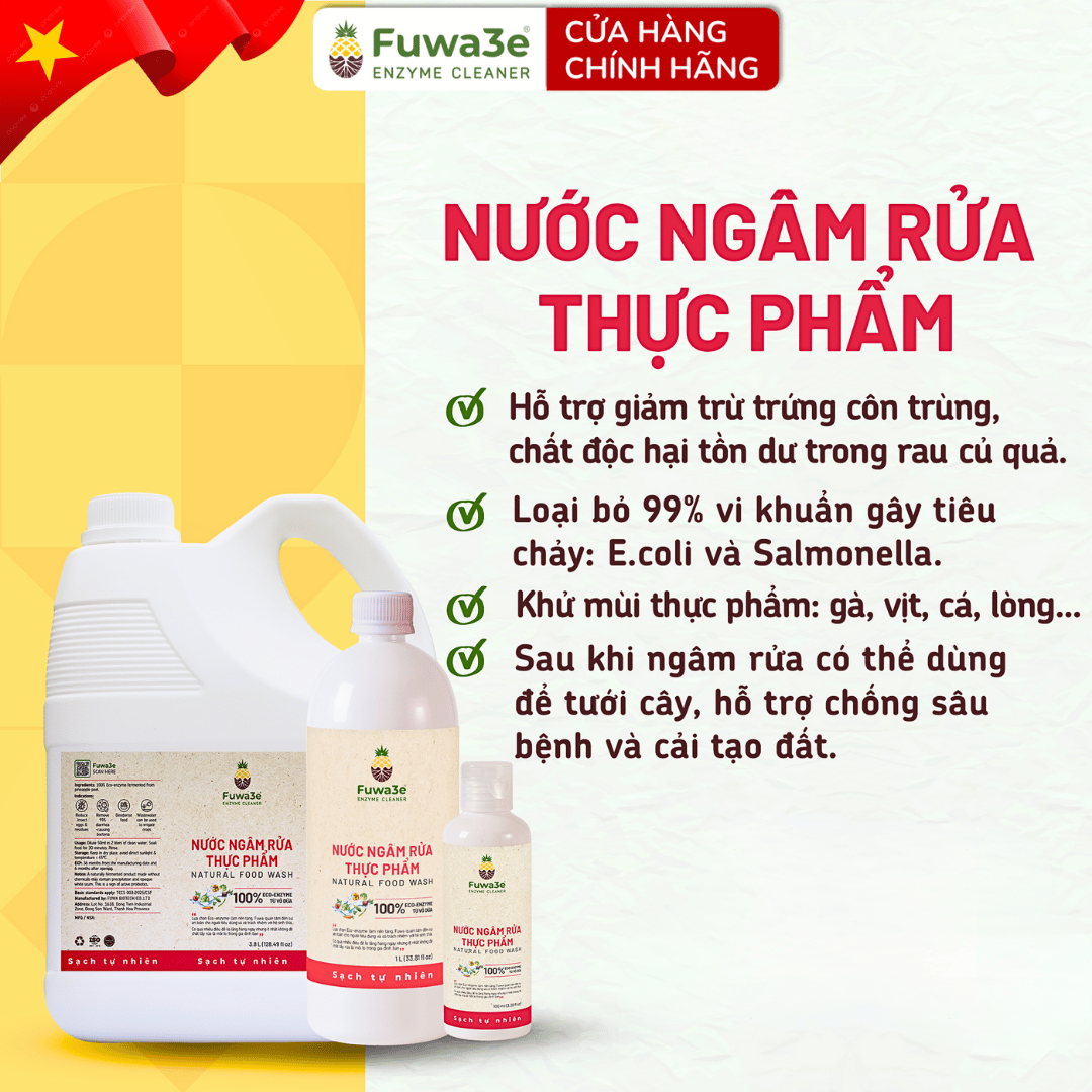 Nước ngâm rửa rau củ quả enzyme sinh học từ vỏ dứa Fuwa3e 1000ml / 100ml