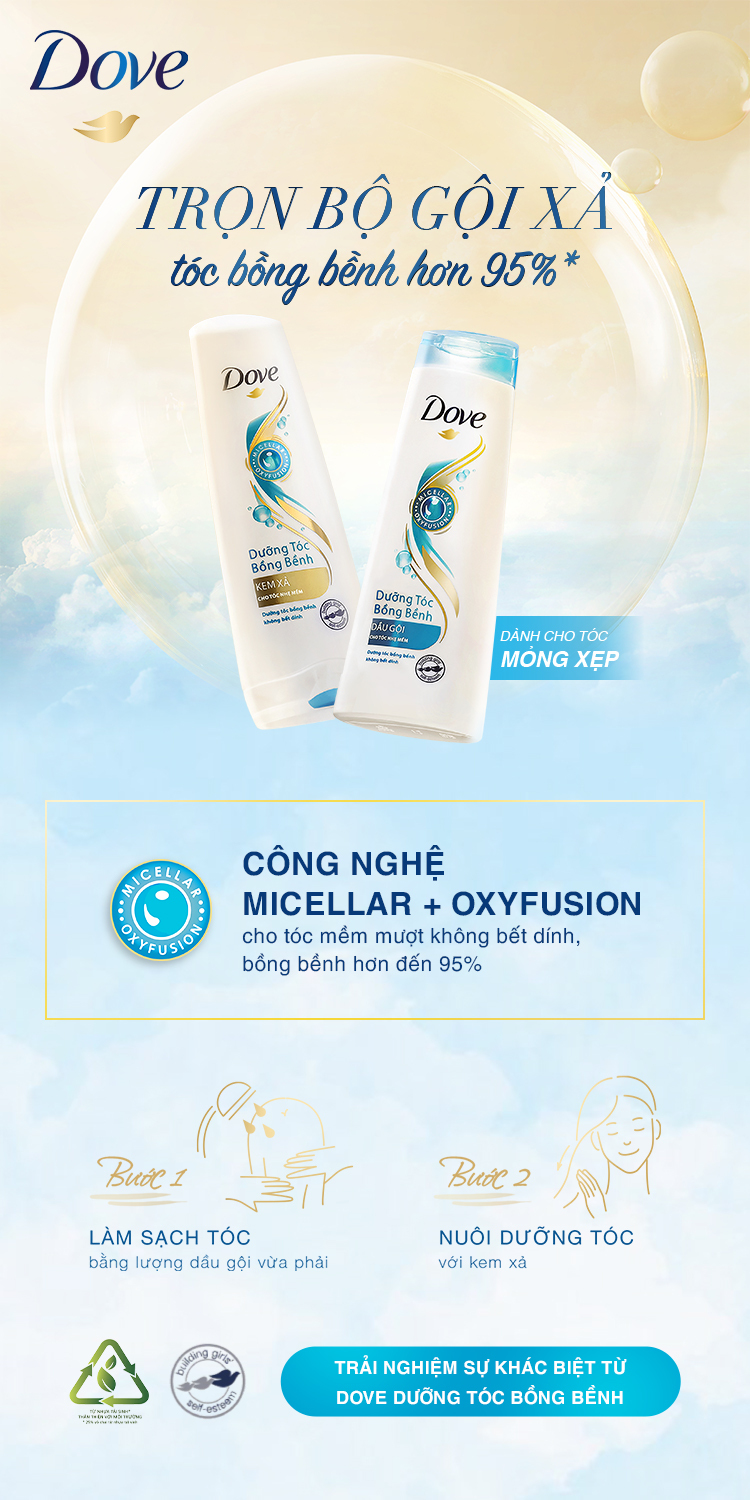 Combo Dove Dưỡng Tóc Bồng Bềnh: Dầu Gội 650g + Kem Xả 335g