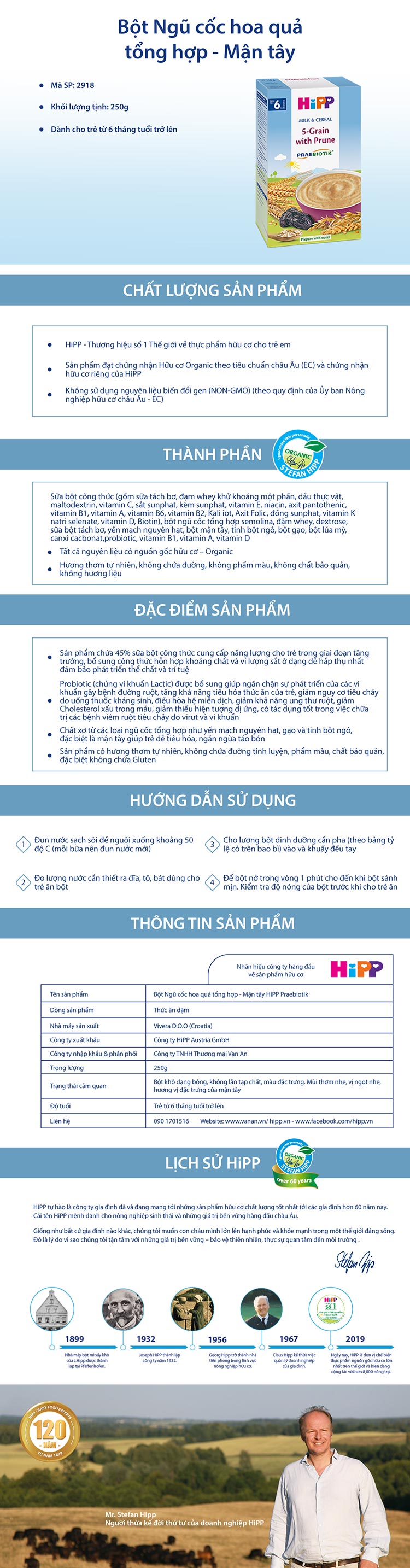 Bột Dinh Dưỡng Sữa Ngũ Cốc Hoa Quả Tổng Hợp - Mận Tây HiPP 250g - 2918