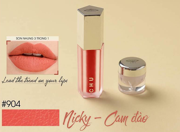 Son Nhung Chu Lipstick - Son Kem Lì Mượt Mịn & Bám Màu Lâu Trôi - Tặng Kèm Túi Và Son Dưỡng