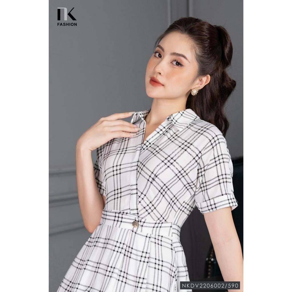 Đầm Tay Cánh Dơi NK Fashion Thiết Kế Xếp Ly Hoạ Tiết Kẻ Ô Xinh Xắn, Chất Vải Mềm Nhẹ NKDV2206002