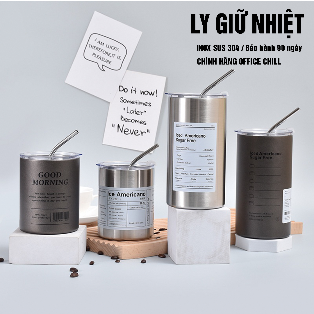 Ly Giữ Nhiệt Inox SUS 304 5 Lớp, Cốc Giữ Nhiệt Bán Chạy Có Ống Hút Cao Cấp Bảo Hành 90 Ngày Office Chill