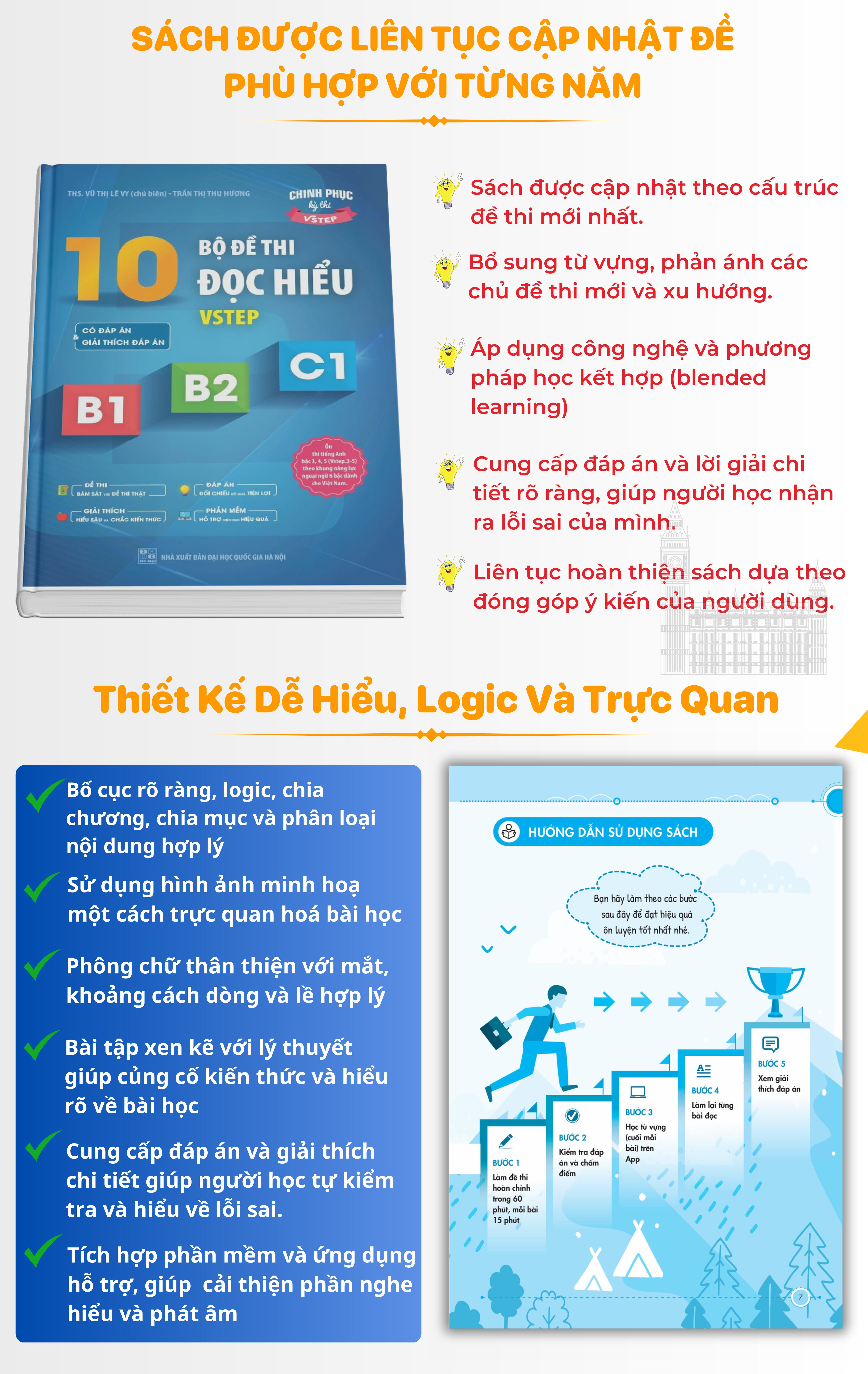 Sách 10 bộ đề thi Đọc hiểu Vstep B1-B2-C1 (tiếng Anh bậc 3,4,5)|Ôn thi TOEFL iBT reading, Vstep reading