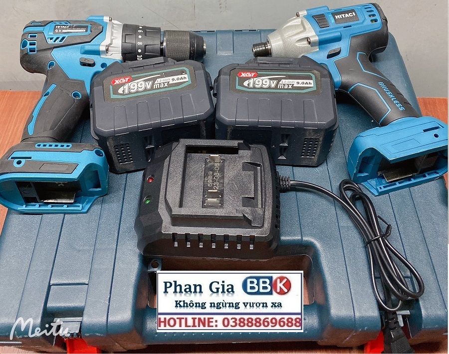 Bộ Combo 2 Máy Khoan Gồm Máy Khoan Pin Và Máy Chuyên Vít 199V 2 Pin 15 Cell (Tặng Kèm Hộp Đựng) - Bảo Hành 1 Năm
