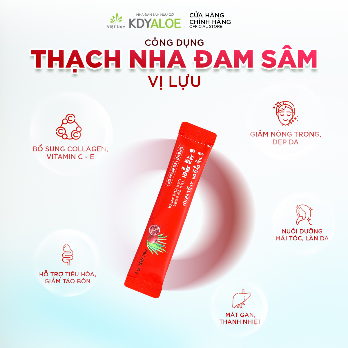 THẠCH COLLAGEN NHA ĐAM SÂM LỰU ĐỎ HỮU CƠ (hộp 10 gói) HỖ TRỢ ĐẸP DA