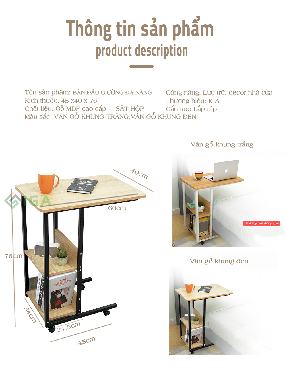 Bàn Làm Việc Đa Năng Di Động Thông Minh Thương Hiệu IGA - GM22