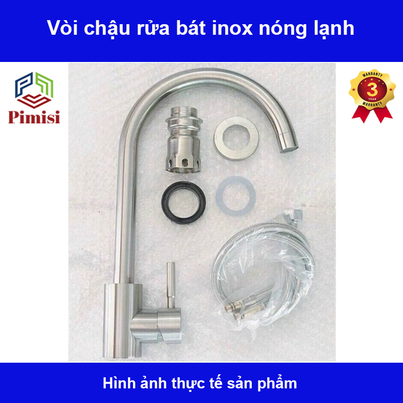 Vòi chậu rửa bắt inox nóng lạnh hình chụp thực tế