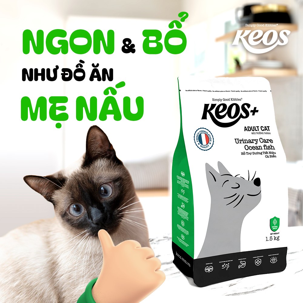 9KG Thức ăn hỗ trợ đường tiết niệu cho Mèo Keos Plus Cat Adult Urinary