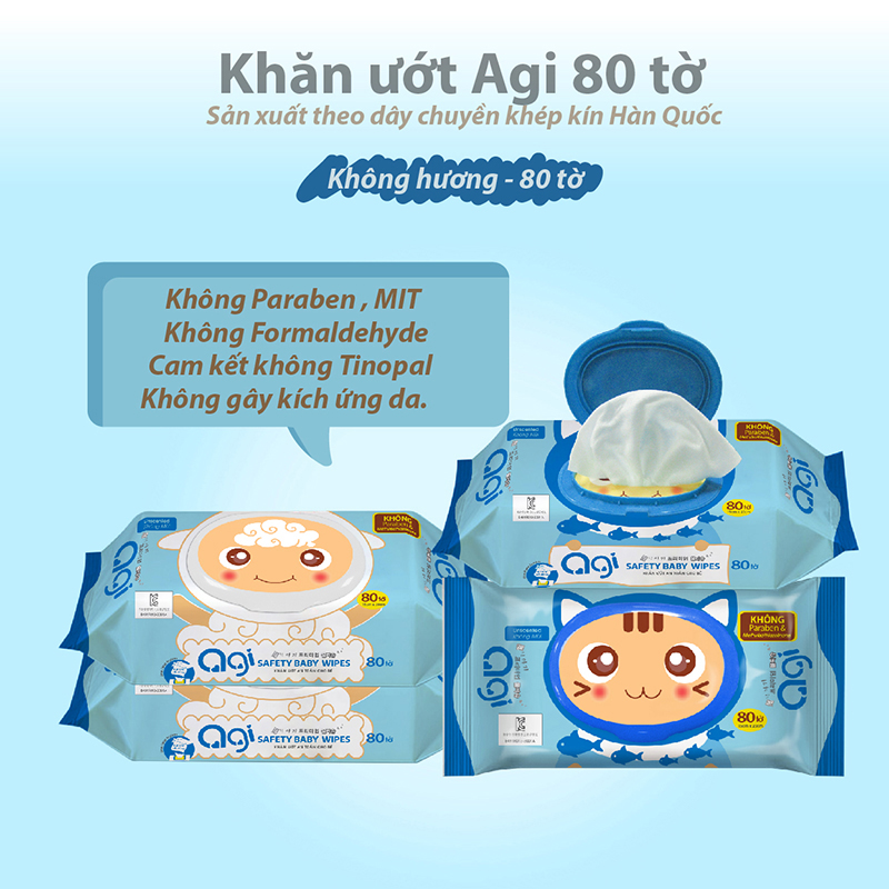 Bộ 8 Gói Khăn Ướt Không Hương Agi (80 Tờ x 8)