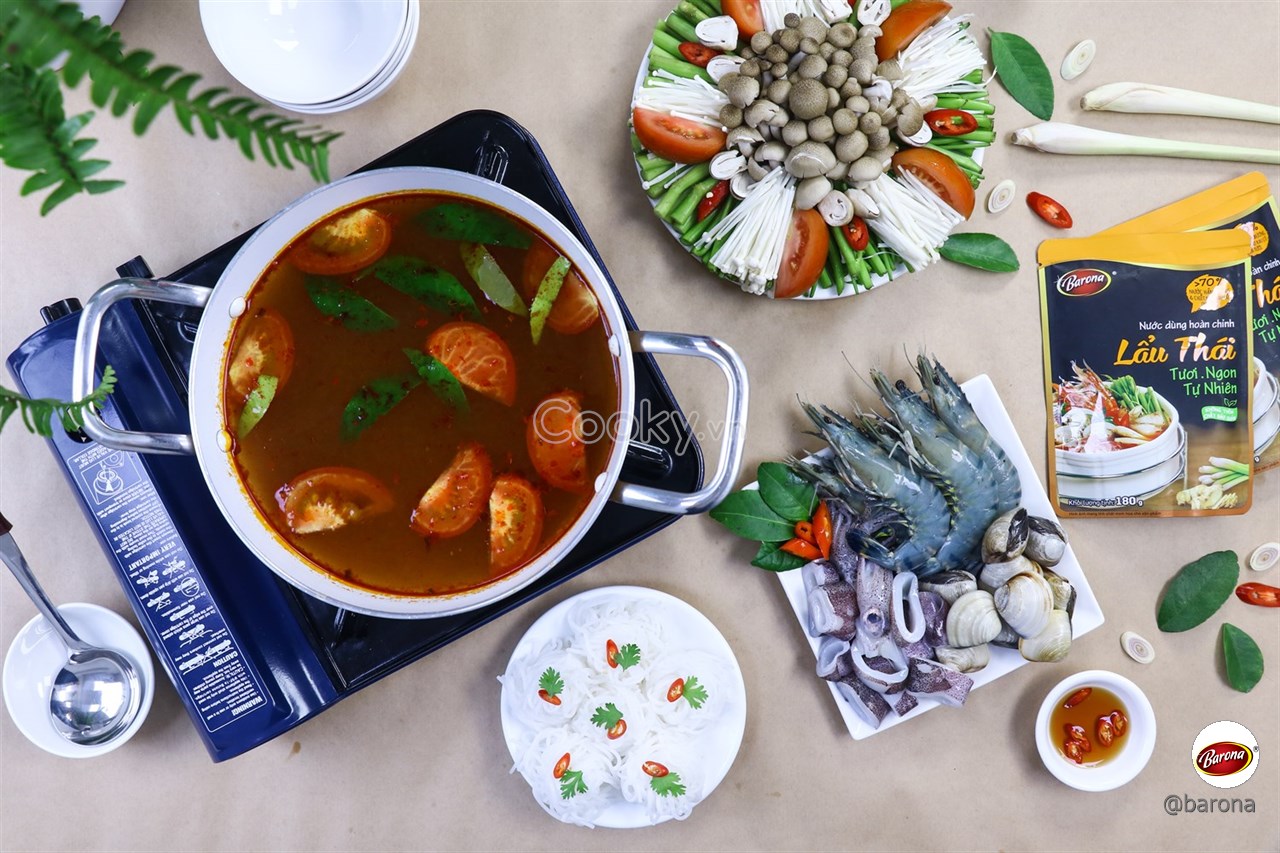 Combo 1 hộp (10 gói) Nước Dùng Lẩu Kim Chi Barona 180g tươi ngon chuẩn vị không cần nêm nếm