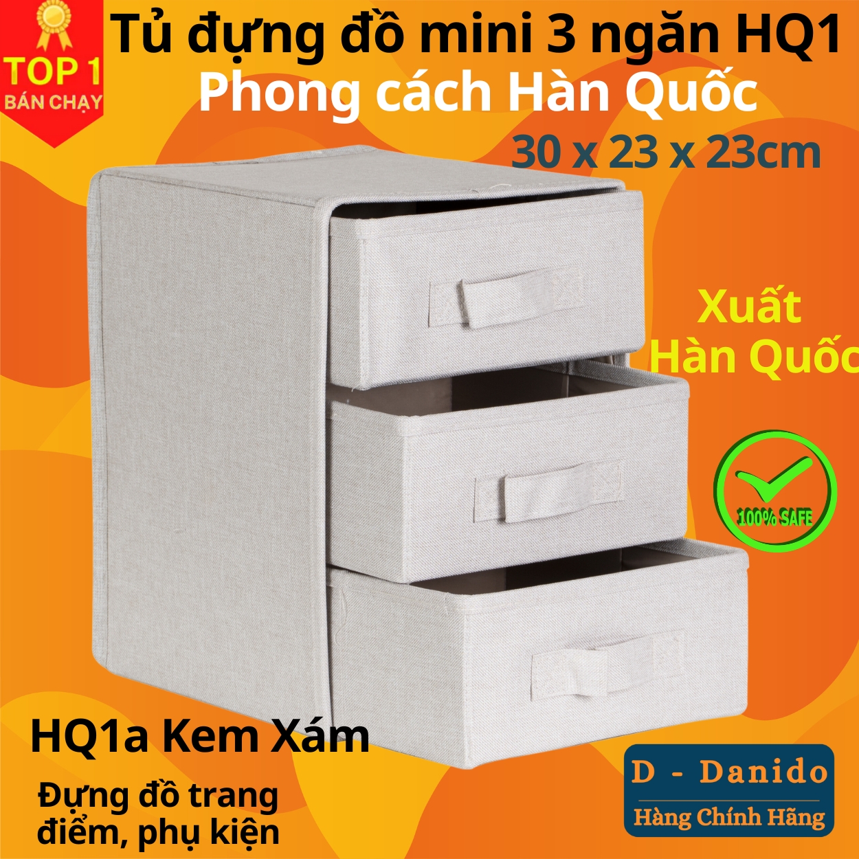 Tủ đựng đồ mini 3 ngăn HQ1 phong cách Hàn trang nhã – Hộp vải đựng đồ đa năng 3 tầng Hàn Quốc chính hãng