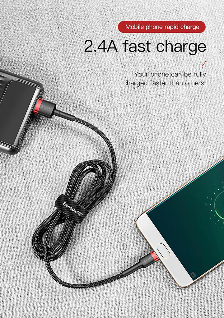 Cáp sạc nhanh Baseus Cafule Micro USB (2.4A, Quick charge 3.0) siêu bền -Hàng Chính Hãng