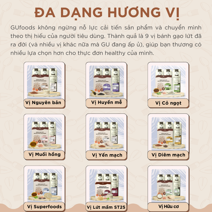 Bánh gạo lứt mầm ST25 GUfoods - Giàu chất xơ và GABA tự nhiên, Không chiên dầu, Không đường, Lành mạnh, Phù hợp Eat clean, Ăn vặt healthy, Thực dưỡng, Tập Gym, Thuần chay