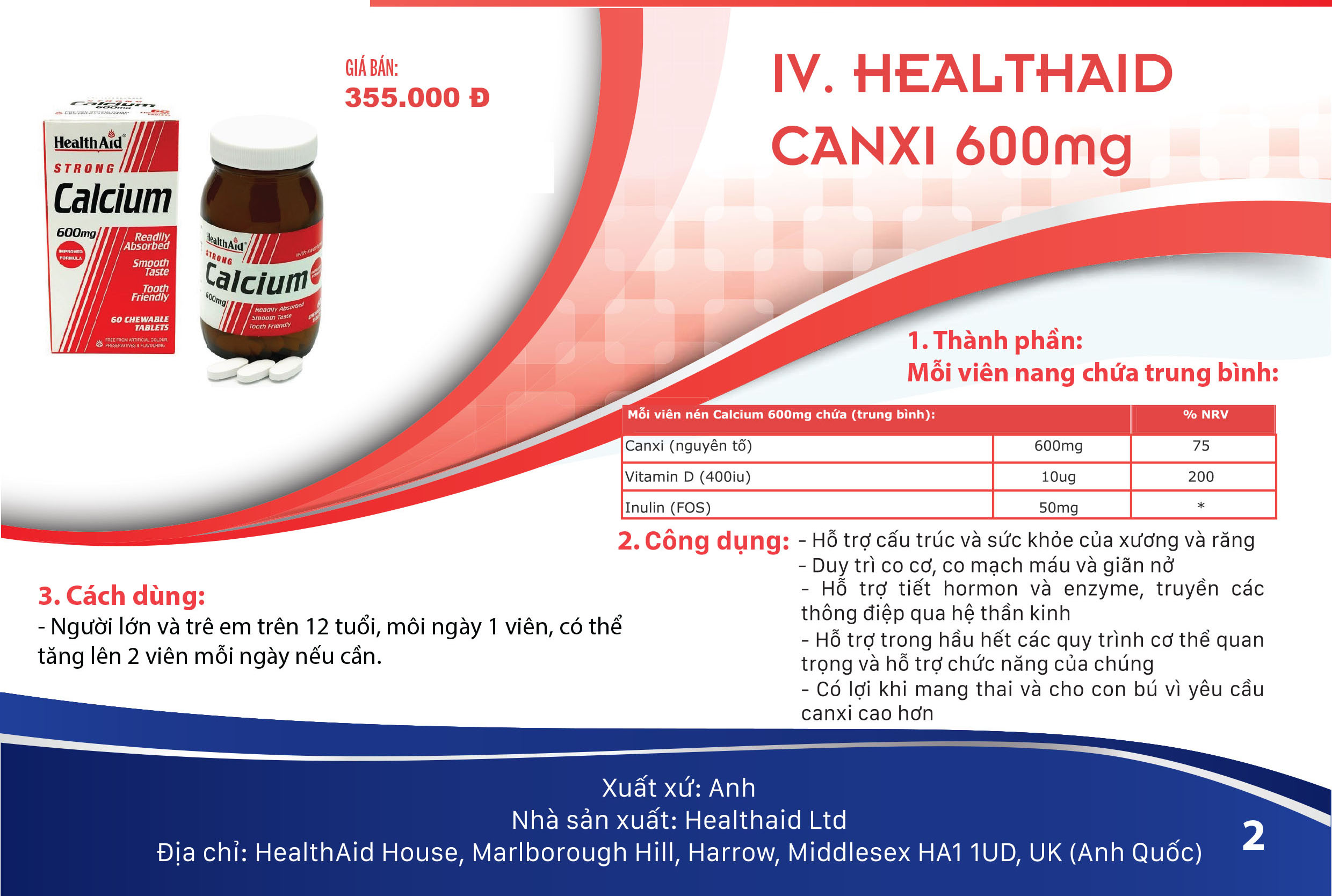 Viên nhai bổ Sung Canxi 600mg 
