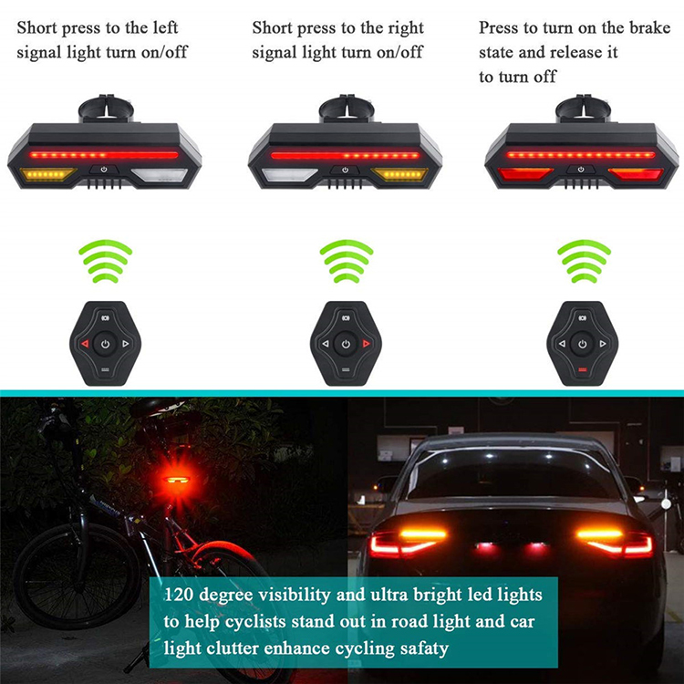 Cycling Bicycle Tail Turn Signal Light Waterproof Bike Rear LED Warning Light