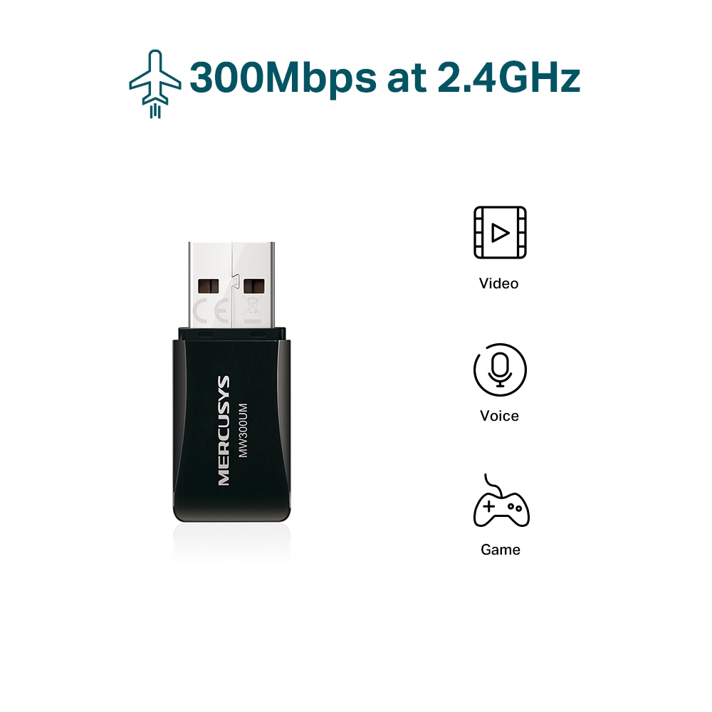 Bộ Chuyển Đổi USB Wifi Mini Mercusys MW300UM N300 - Hàng Chính Hãng