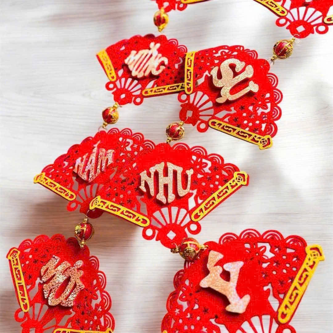 Set 2 Dây Liễn 8 Quạt Treo Trang Trí Tết Vạn Sự Như Ý - Chúc Mừng Năm Mới