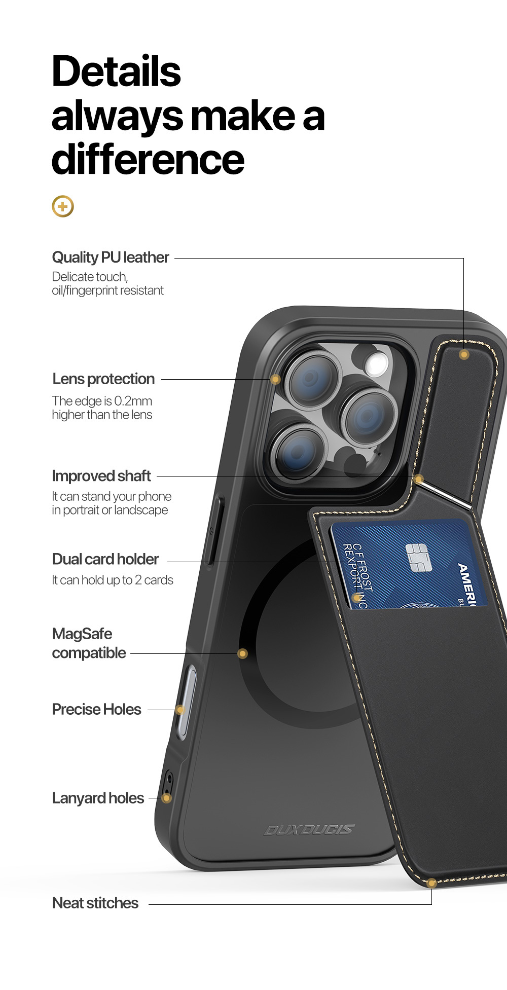 Ốp Lưng Da Sạc Từ Tính DUX DUCIS Rafi II Series Cho iPhone 16 ProMax/ iPhone 16 Pro/16 Plus/ iphone 16, có ngăn đựng thẻ, Chân Đế_ Hàng chính hãng