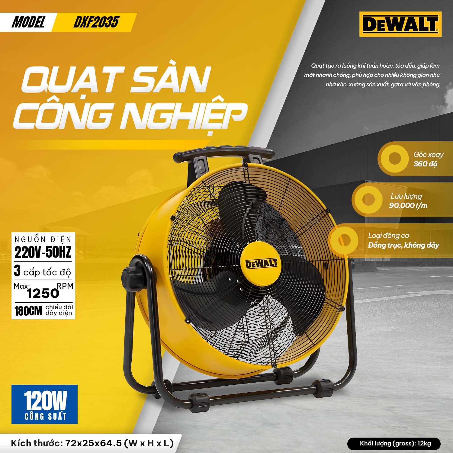 Quạt Sàn Công Nghiệp Dewalt 20 inch DXF2035