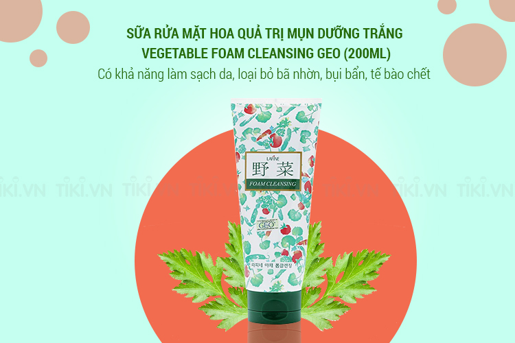 Sữa Rửa Mặt Hoa Quả Trị Mụn Dưỡng Trắng Vegetable Foam Cleansing Geo (200ml)