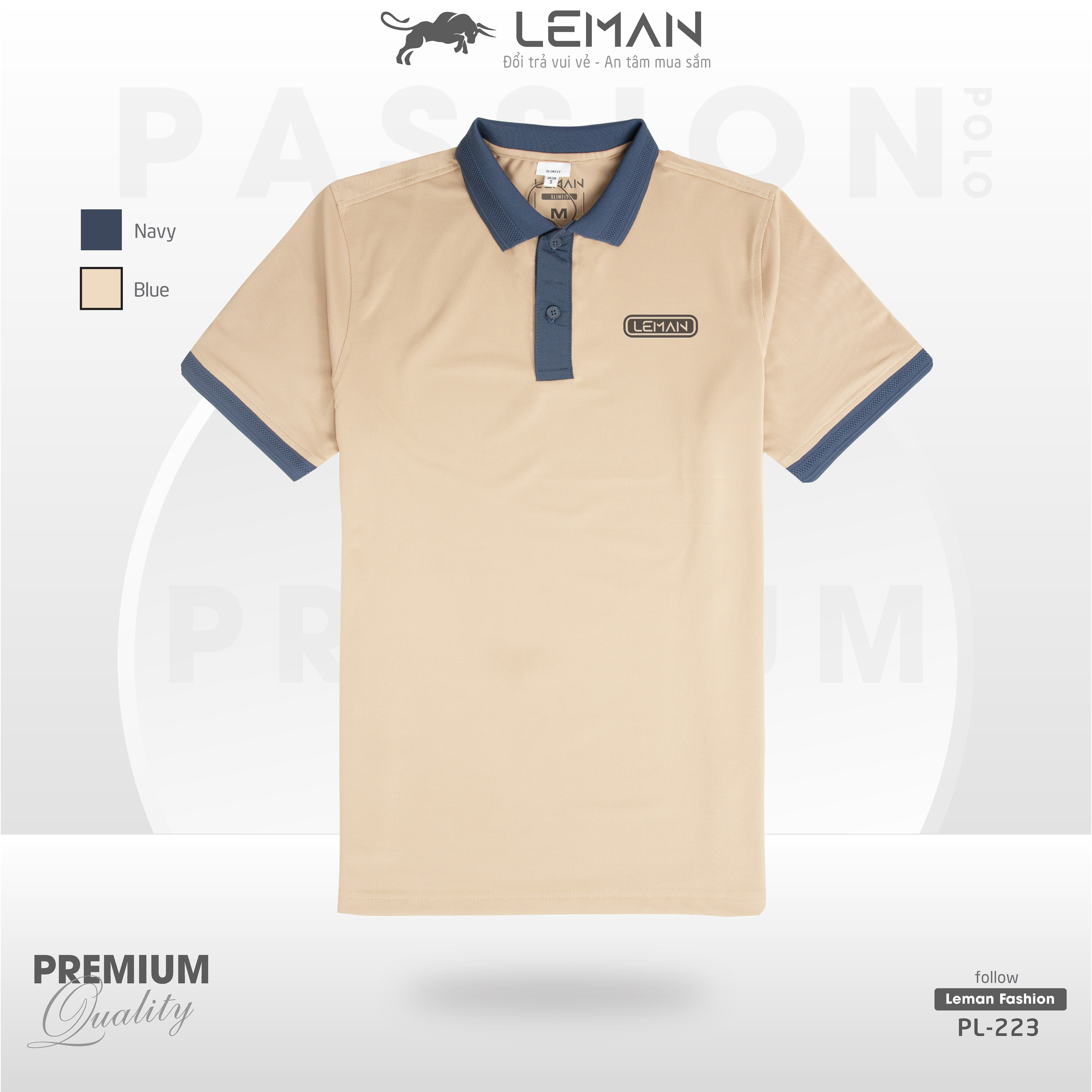 Áo thun polo nam Leman PL223 màu Beige