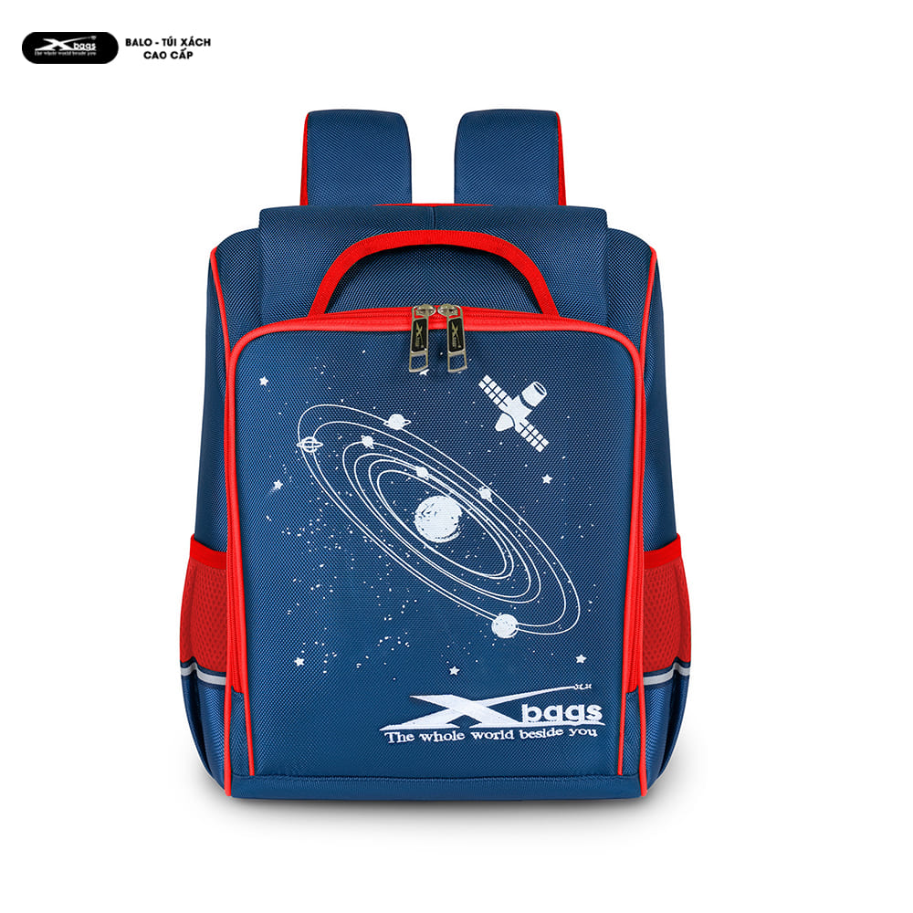 Balo Chống Gù Siêu Nhẹ Cho Bé Tiểu Học Xbags Universe XB3102 Cao Cấp,  Nhiều Ngăn Tiện Dụng, Màu Xanh Phối Đỏ Cá Tính!