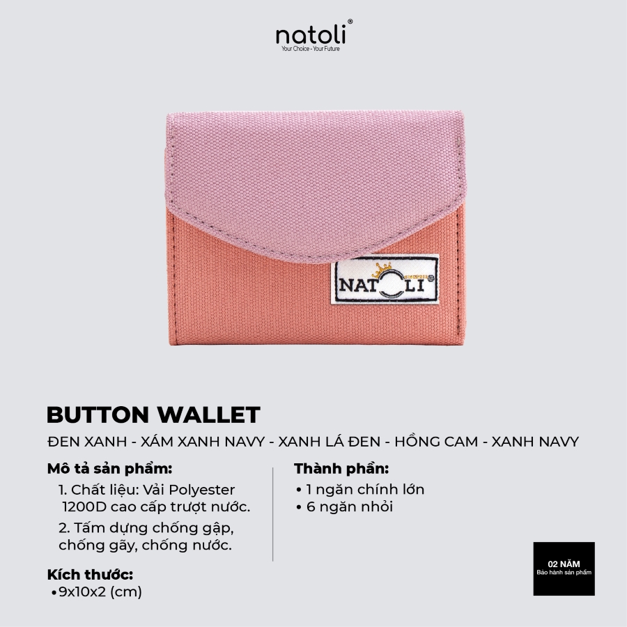 Ví cầm tay nữ mini cute BST The Button Wallet V5 chính hãng NATLOLI nhỏ gọn kháng nước nhiều ngăn cao cấp